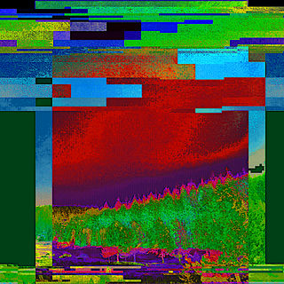 Glitched image of a generic wintery xmas card-style landscape.